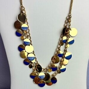 Golden tone with cobalt blue earring and necklace set